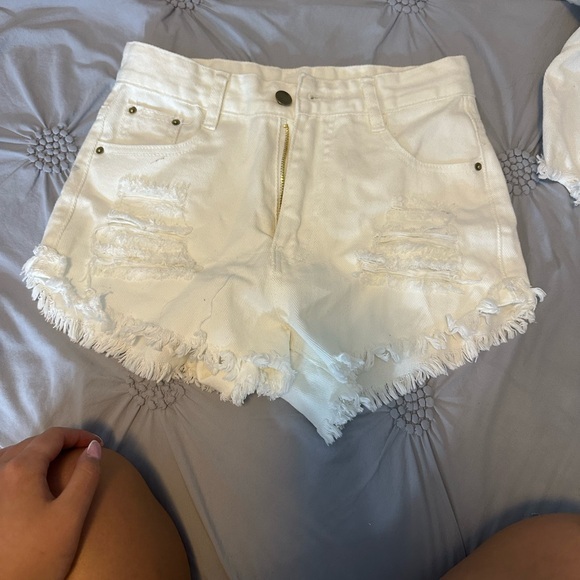 Pants - White Distressed Denim Shorts